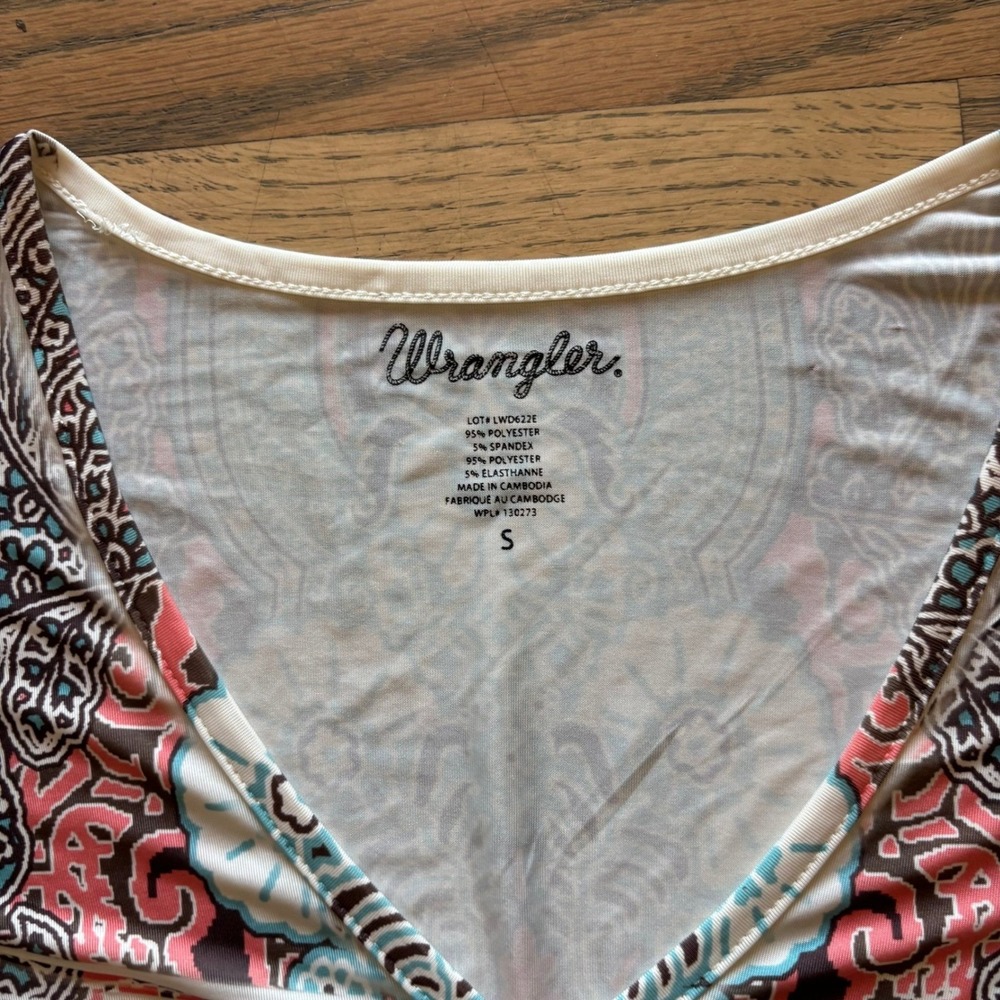 Wrangler Womens Small Brown Pink Paisley Flutter Sleeve V-Neck Dress - Picture 2 of 7